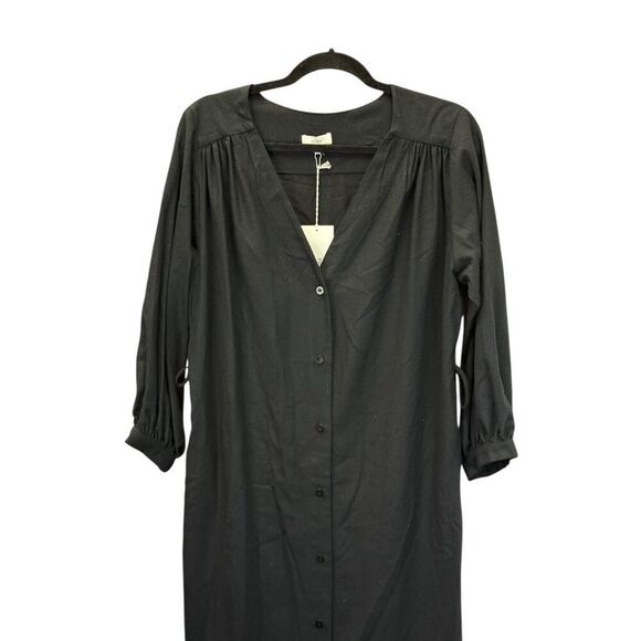 NWT Ozma Mal Pais Black Shirt Dress XS 100% Silk Noil Midi Minimalistic - Picture 5 of 13